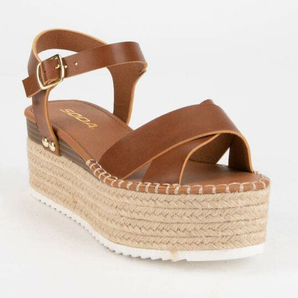 Cognac Espadrille wedge sandal - Picture 3 of 5